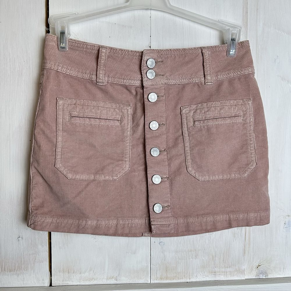 We The Free Dusty Pink Corduroy mini skirt with‎ Button Front & Pockets Size 25